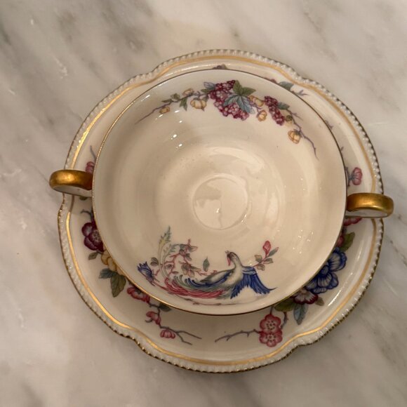 Antique Castleton China Soup Bowl Cup & Saucer Phoenix USA Gold Scalloped Edge - Picture 12 of 16